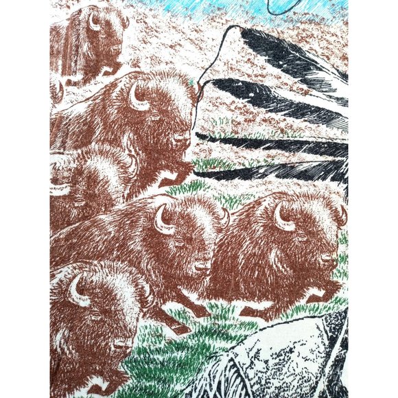Vintage T shirt Indian Buffalo All Over Print Native American XL Chief Tribal - Picture 7 of 8